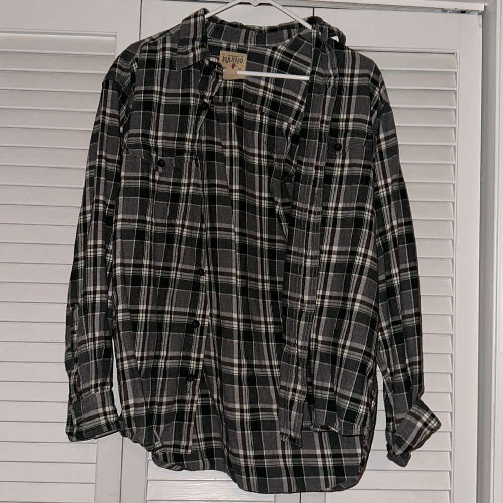 red head brand co. plaid green and brown flannel